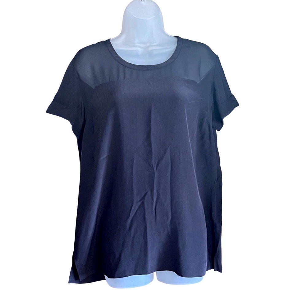 ALLSAINTS Black 100% Silk Sheer Yoke Short Sleeve Tee Top Women's Sz 4